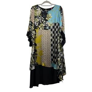 IC by Connie K Dress Small Floral Geo Print Asymmetrical Lagenlook Layered Artsy